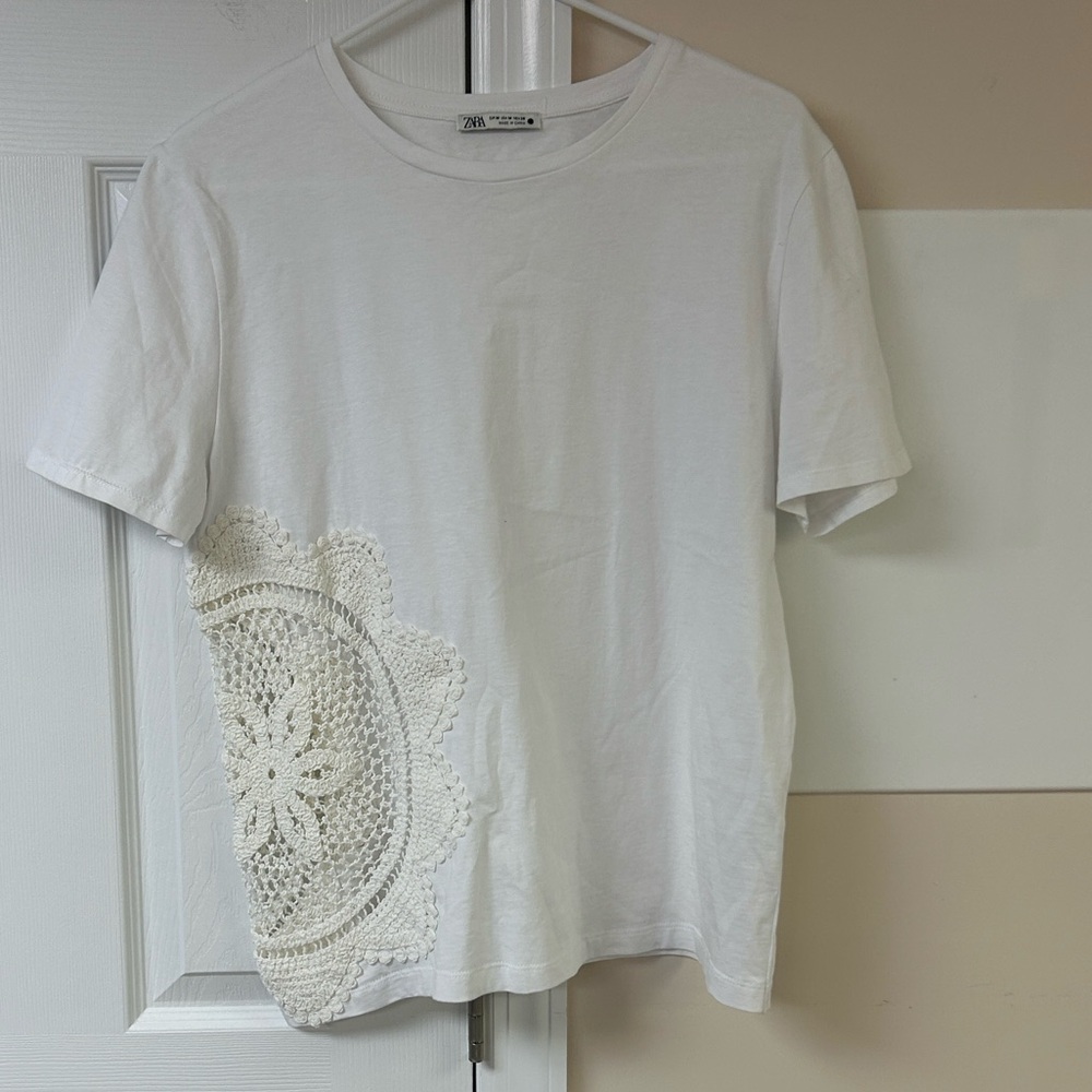 Zara Cotton Floral Crochet Tee